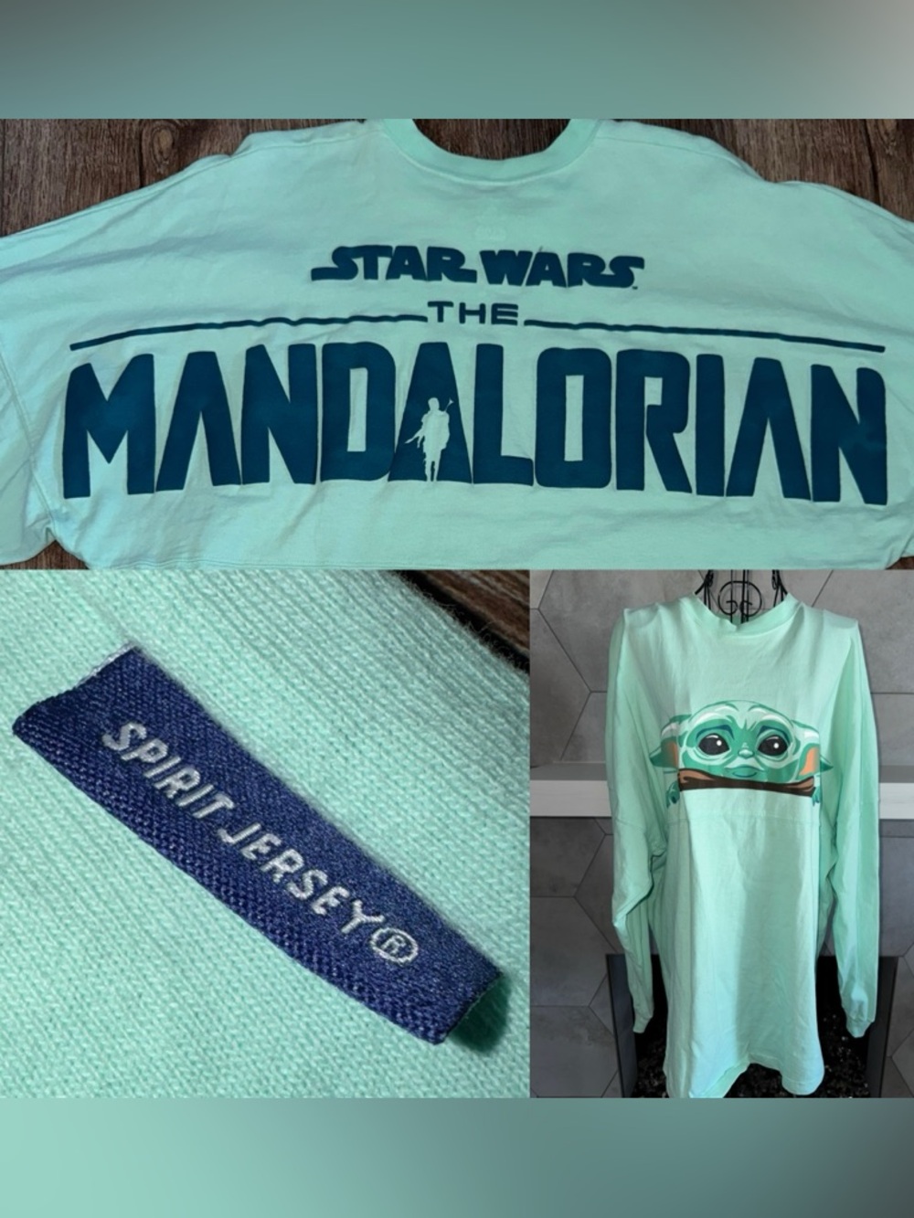 Disney Star Wars The Mandalorian Grogu The Child Mint Green Spirit Jersey Size M